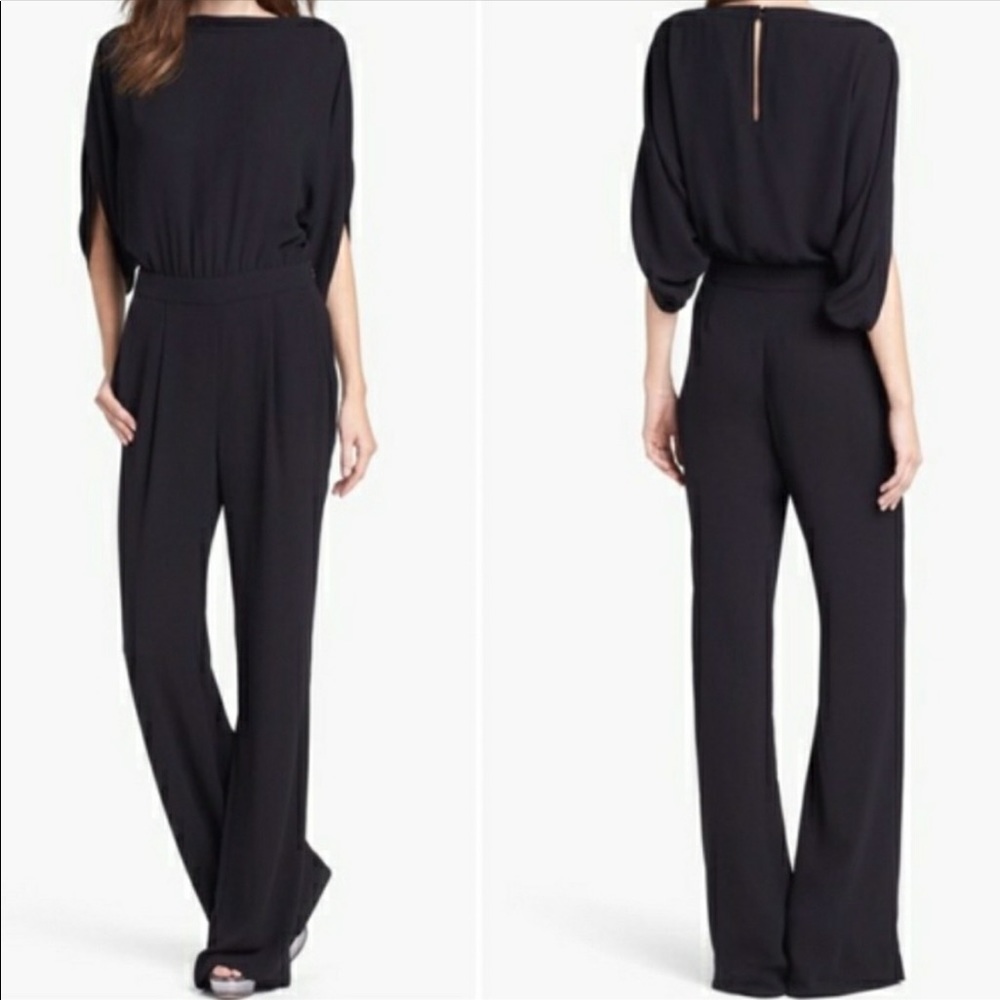 Diane Von Furstenberg Lucy Crepe Black Jumpsuit Women Sz 10